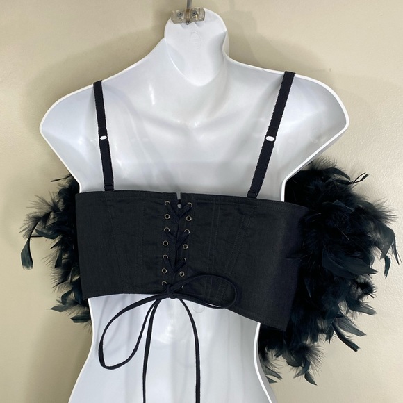 100% LINEN CROPPED CORSET BODICE FEATHER FRONT LACEUP BACK SIZE M ADJUSTABLE - Picture 9 of 9